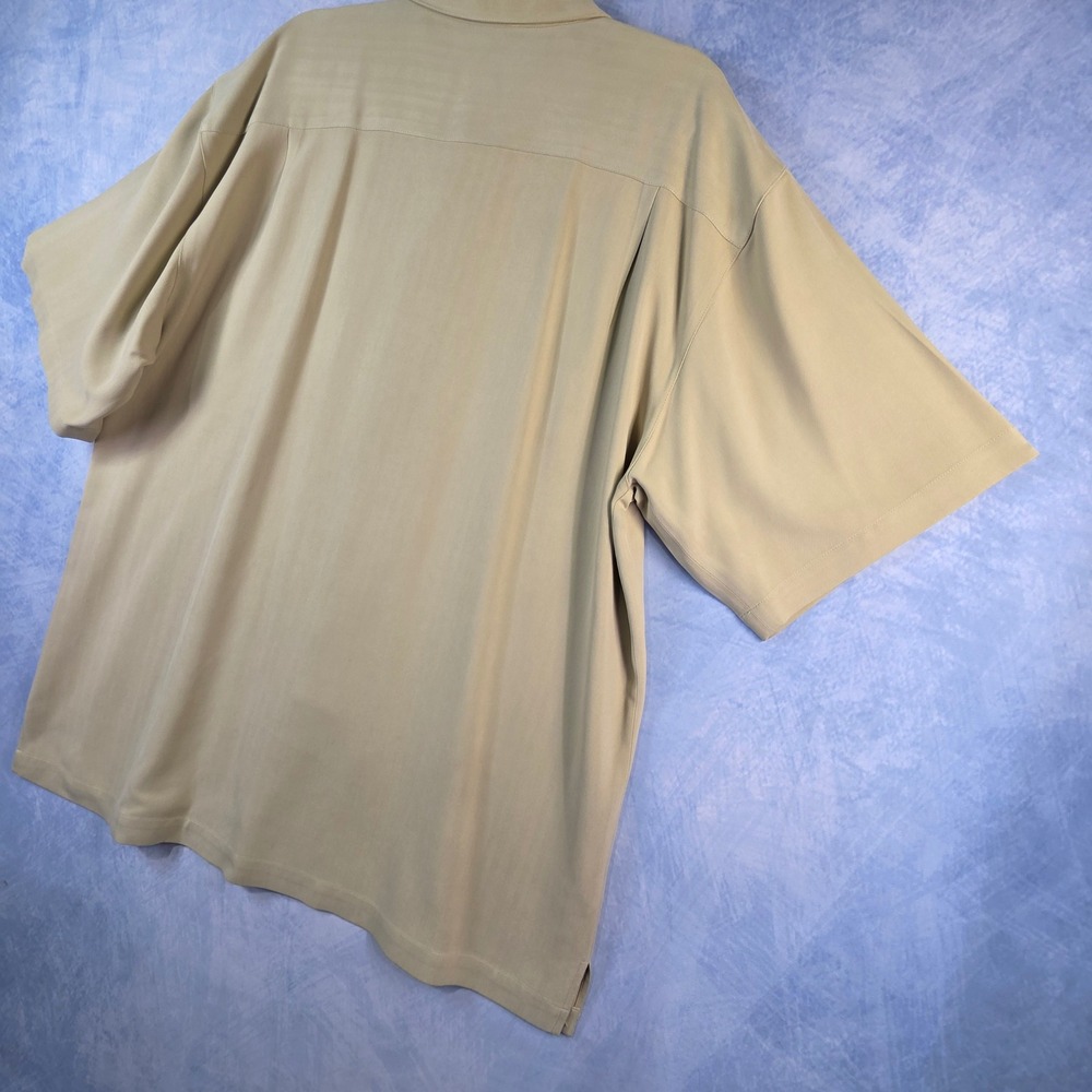 Tommy Bahama Mens XL Silk Camp Shirt Tan Herringbone Short Sleeve Button Up - Picture 7 of 7